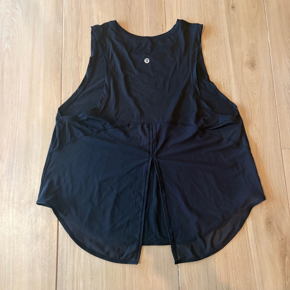 Lululemon Womens Split Back Mesh Detail Tank Top Black Yoga Running Size 4